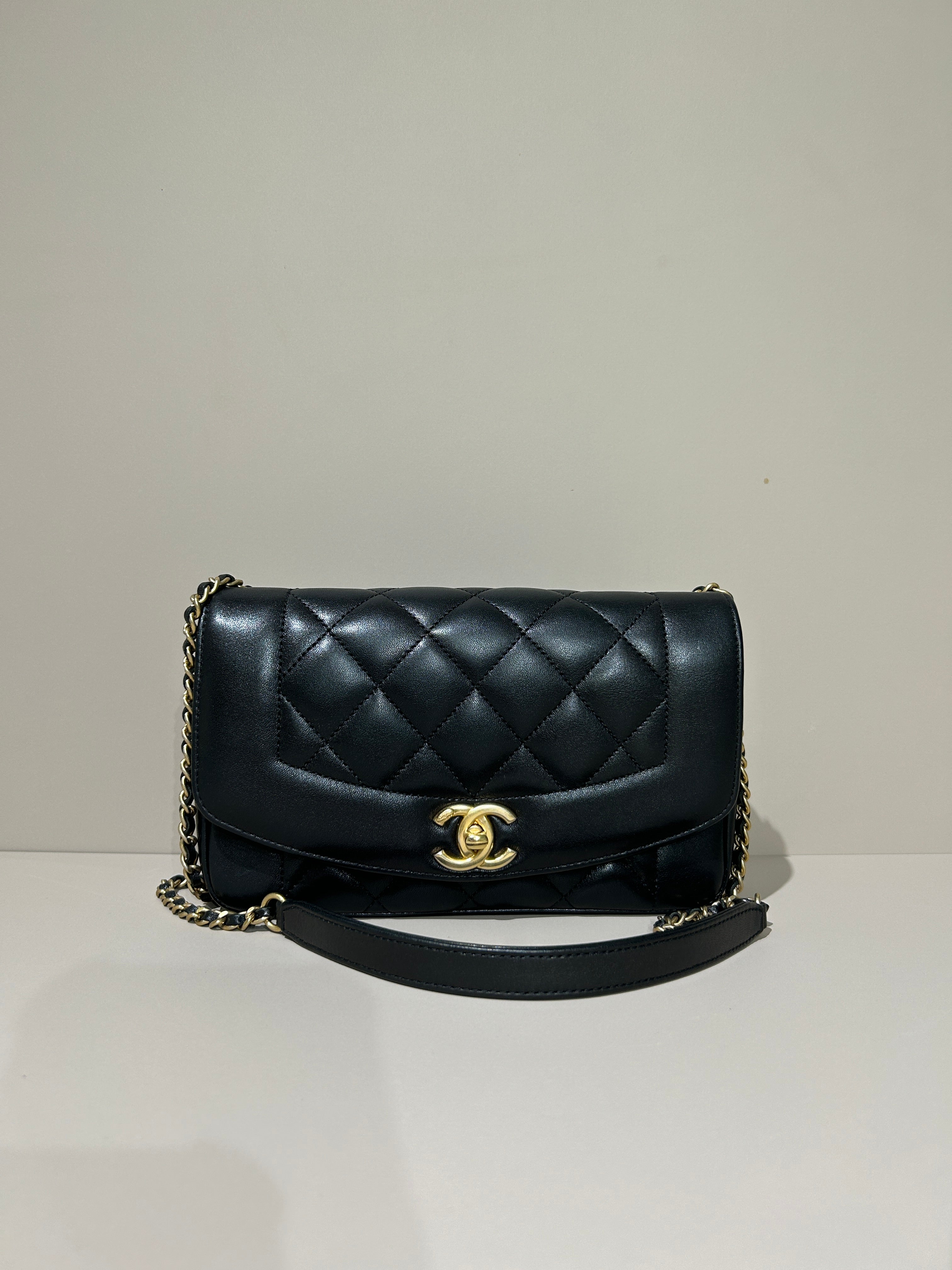 Chanel Diana Small - 23CM Quilted Lambskin Black 24K Gold Hardware Series 3