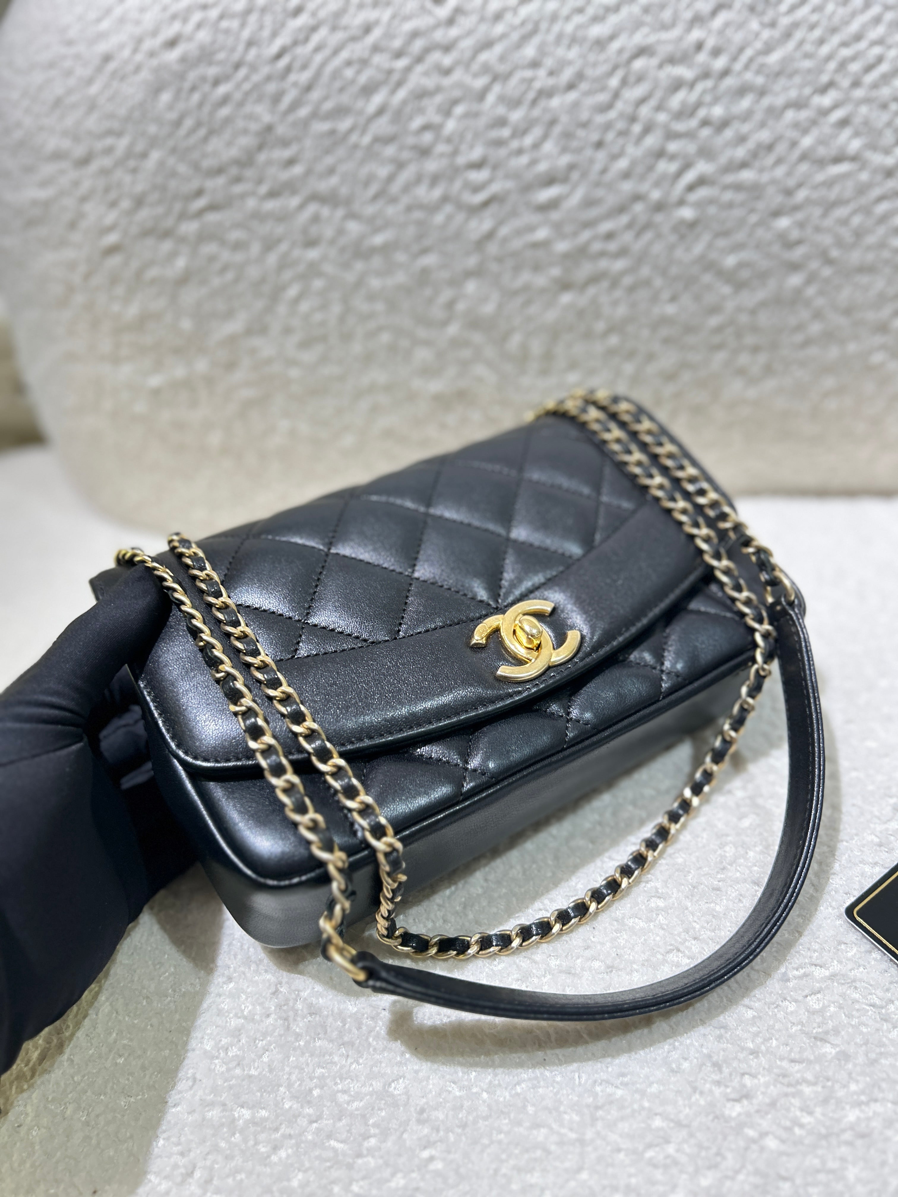 Chanel Diana Small - 23CM Quilted Lambskin Black 24K Gold Hardware Series 3