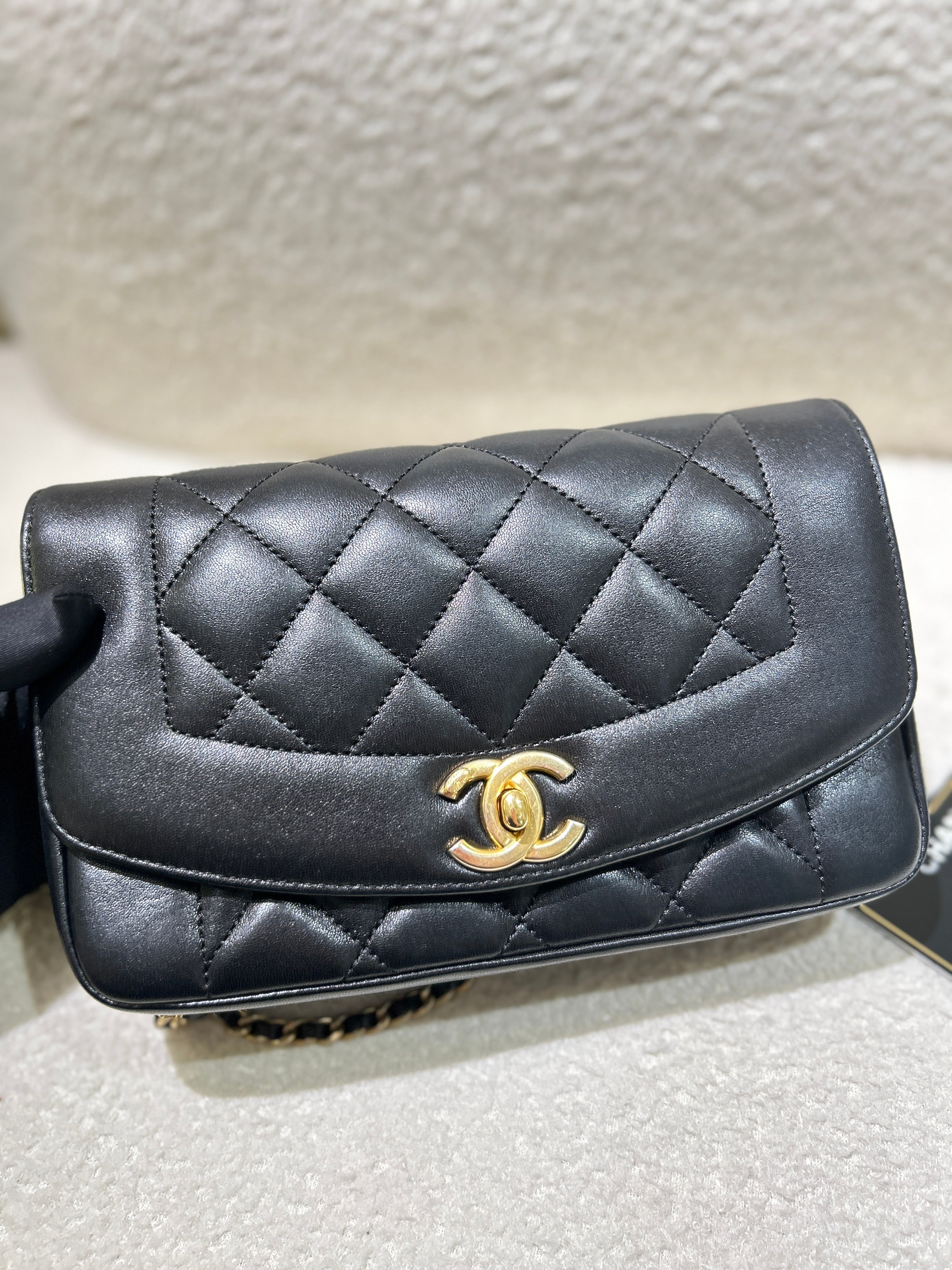 Chanel Diana Small - 23CM Quilted Lambskin Black 24K Gold Hardware Series 3