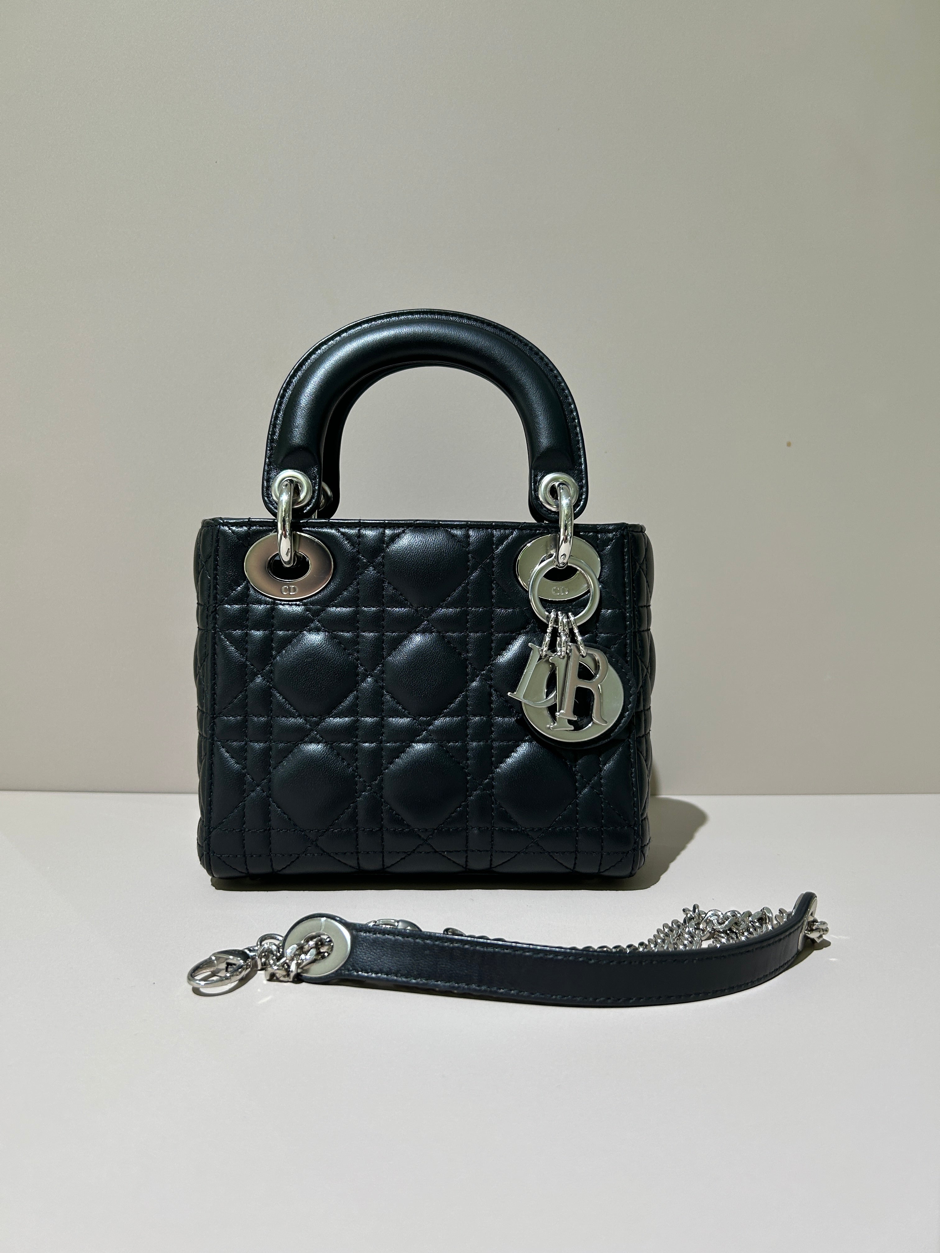 Dior Lady Mini - Cannage Lambskin Black Gold Hardware Adjustable Strap