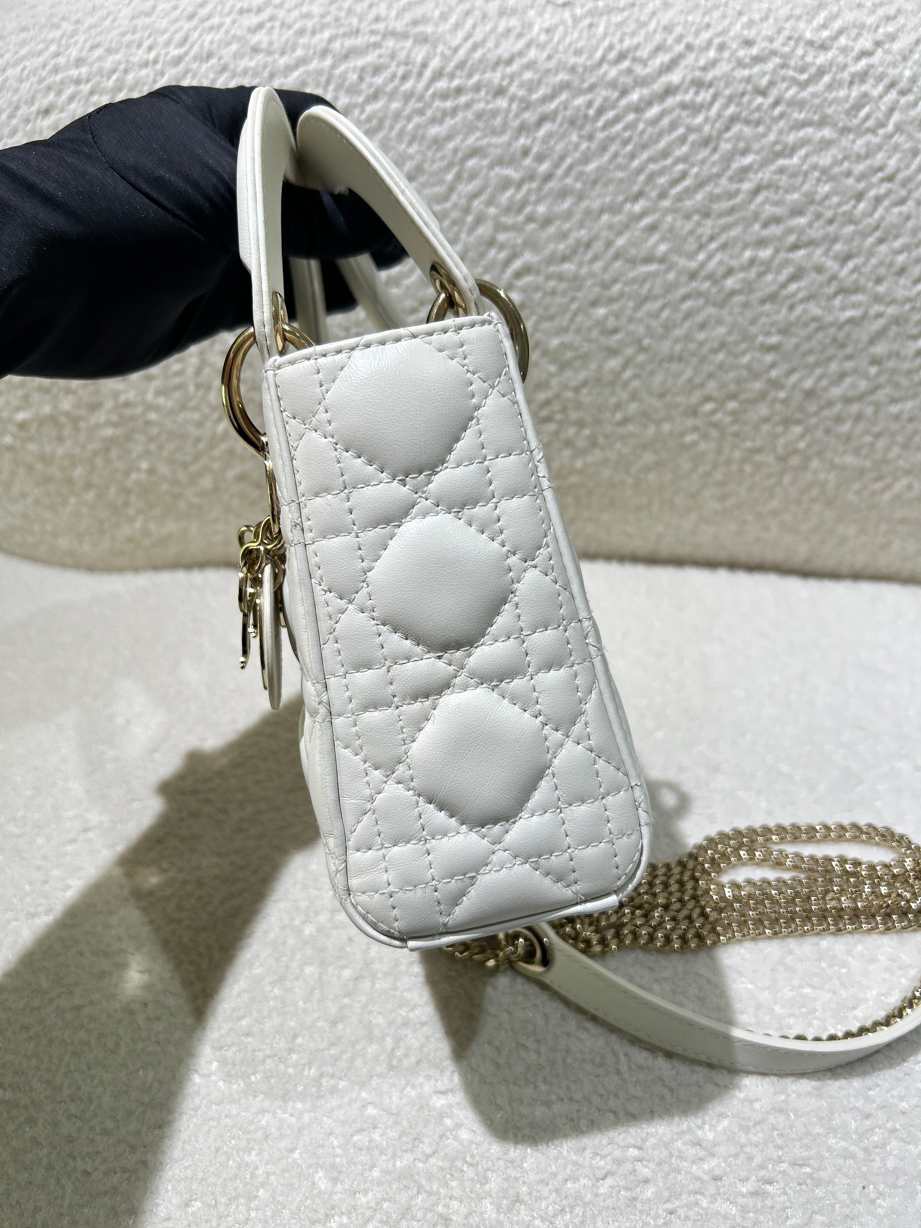 Dior Lady Mini - Cannage Grained Calfskin White Gold Hardware
