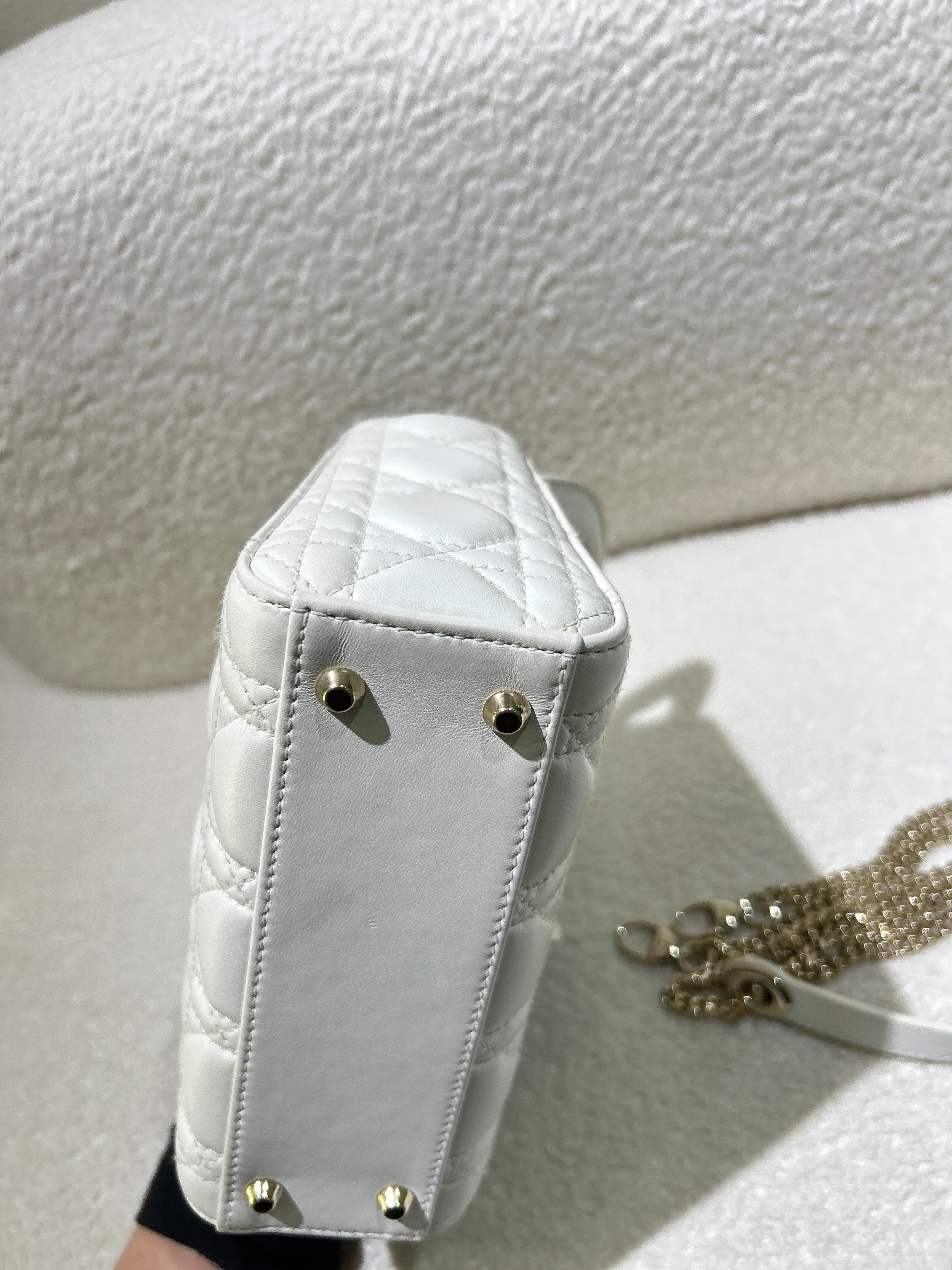 Dior Lady Mini - Cannage Grained Calfskin White Gold Hardware