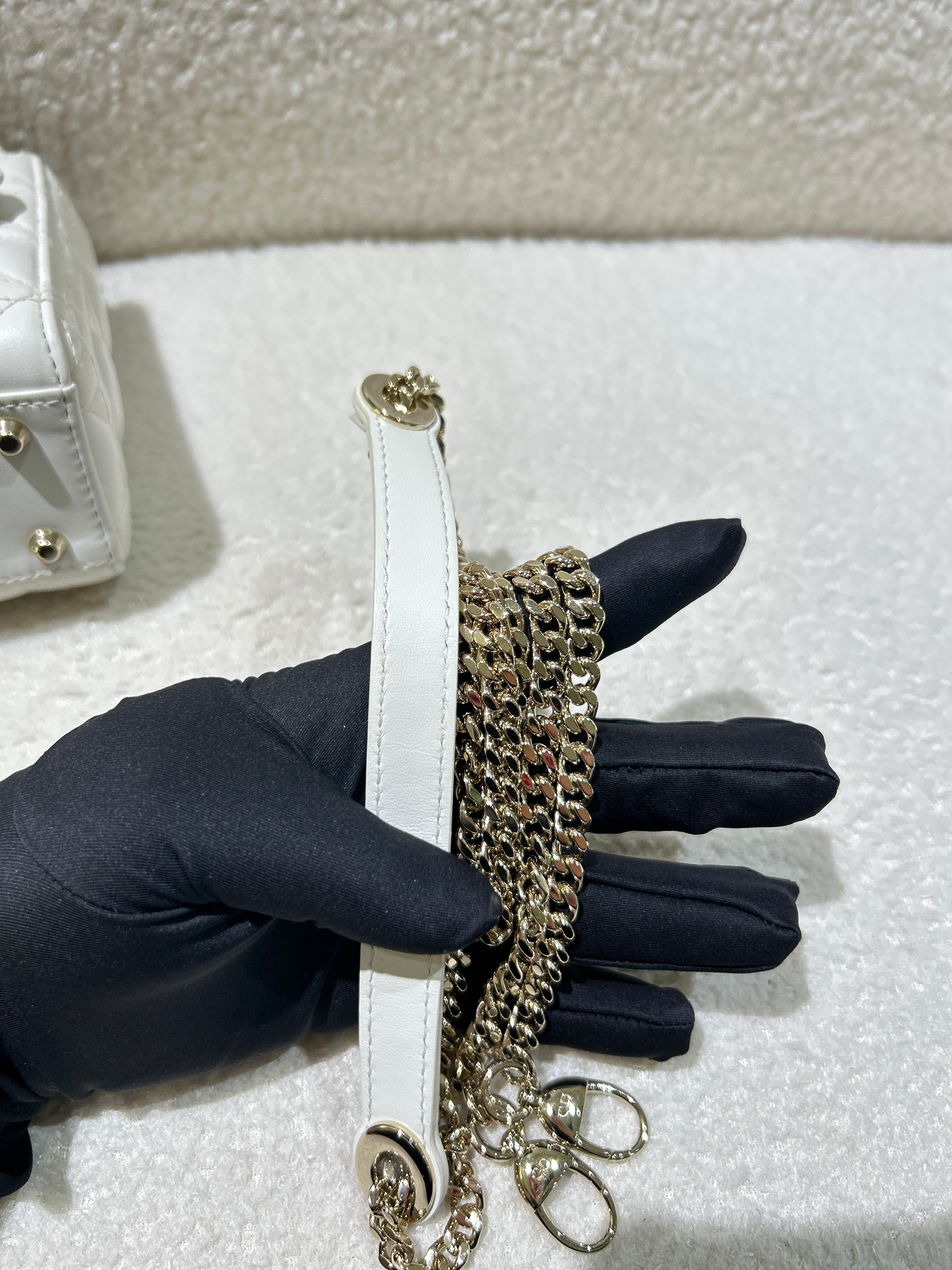 Dior Lady Mini - Cannage Grained Calfskin White Gold Hardware