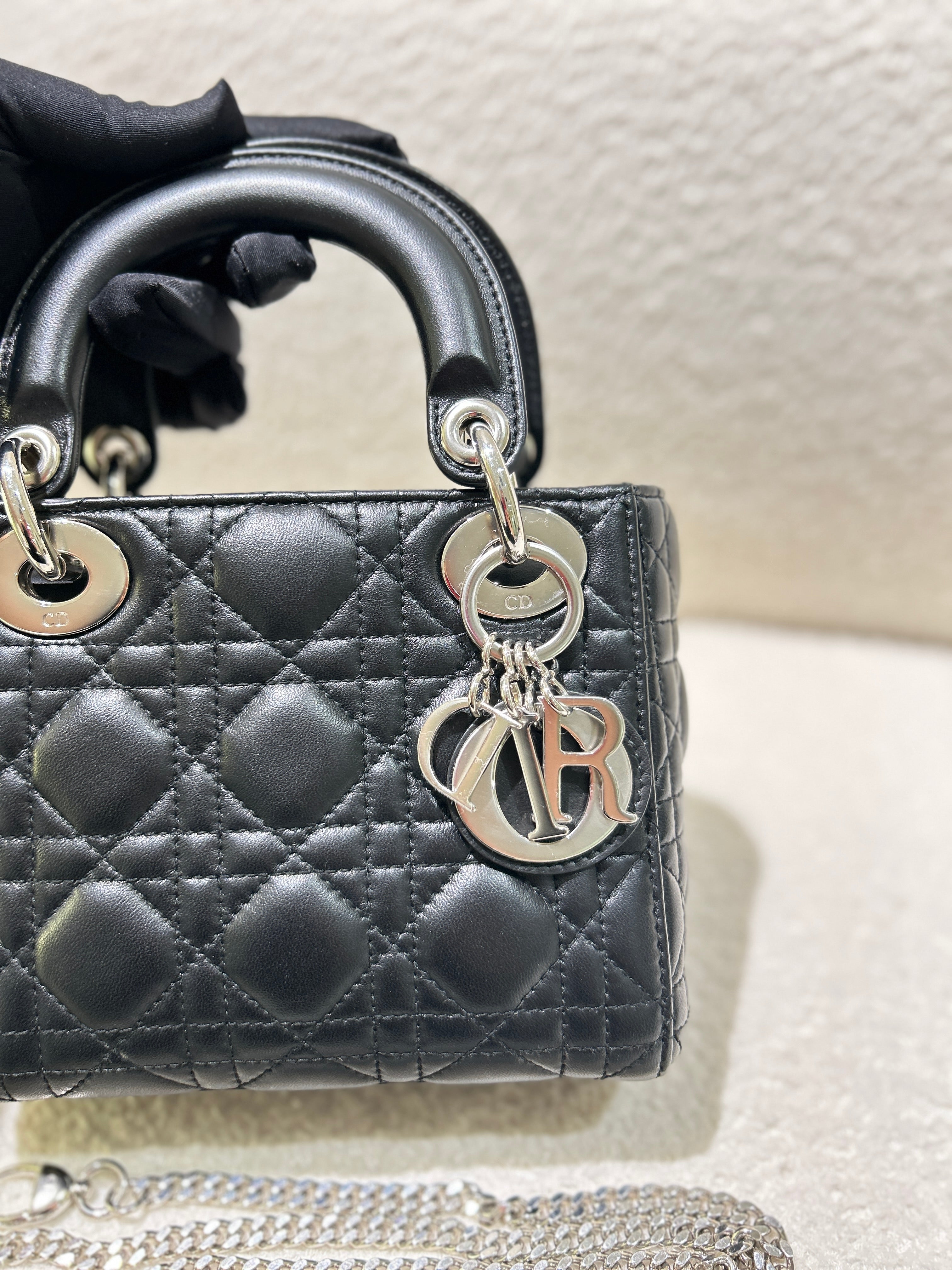 Dior Lady Mini - Cannage Lambskin Black Gold Hardware Adjustable Strap