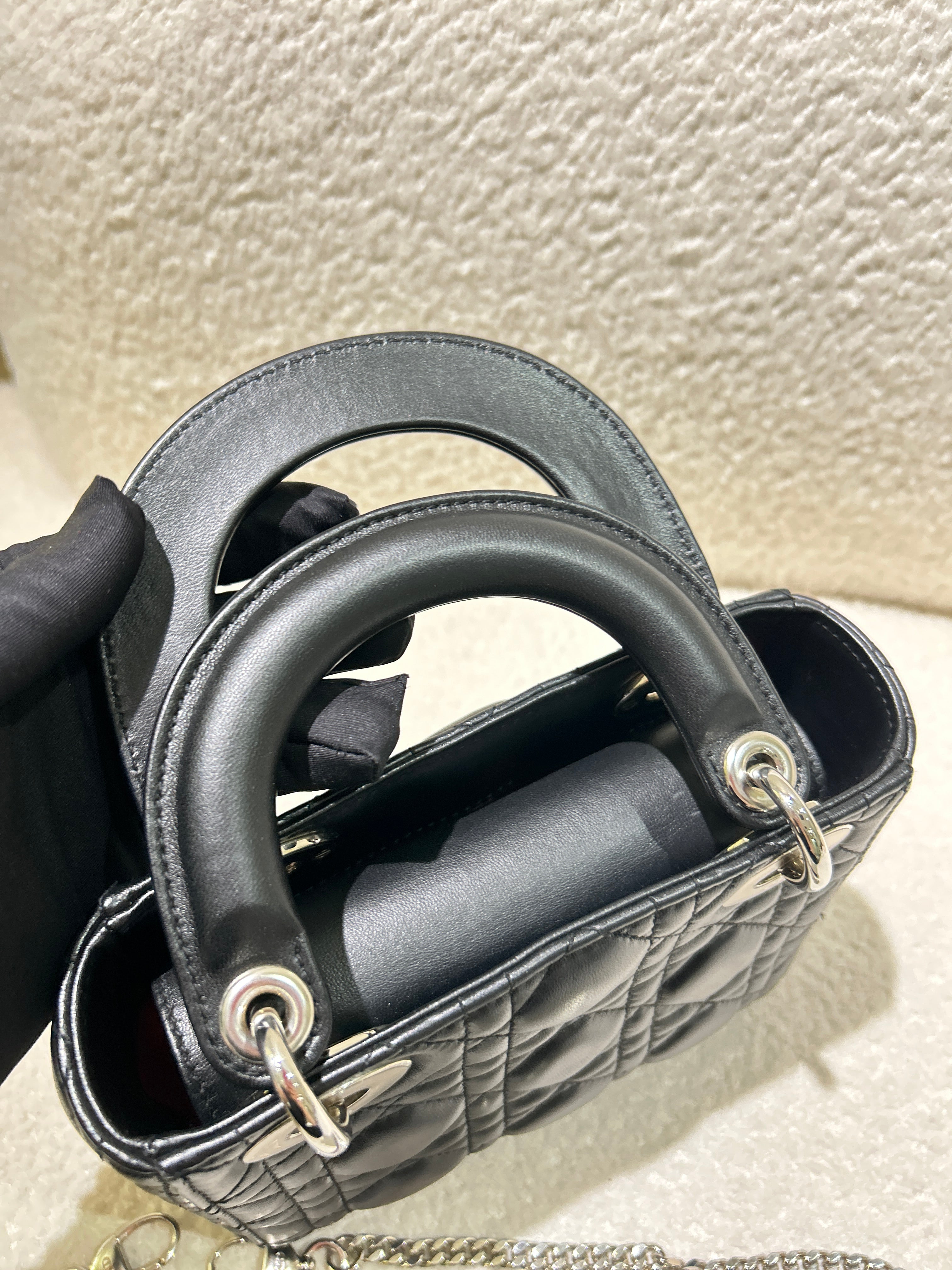 Dior Lady Mini - Cannage Lambskin Black Gold Hardware Adjustable Strap