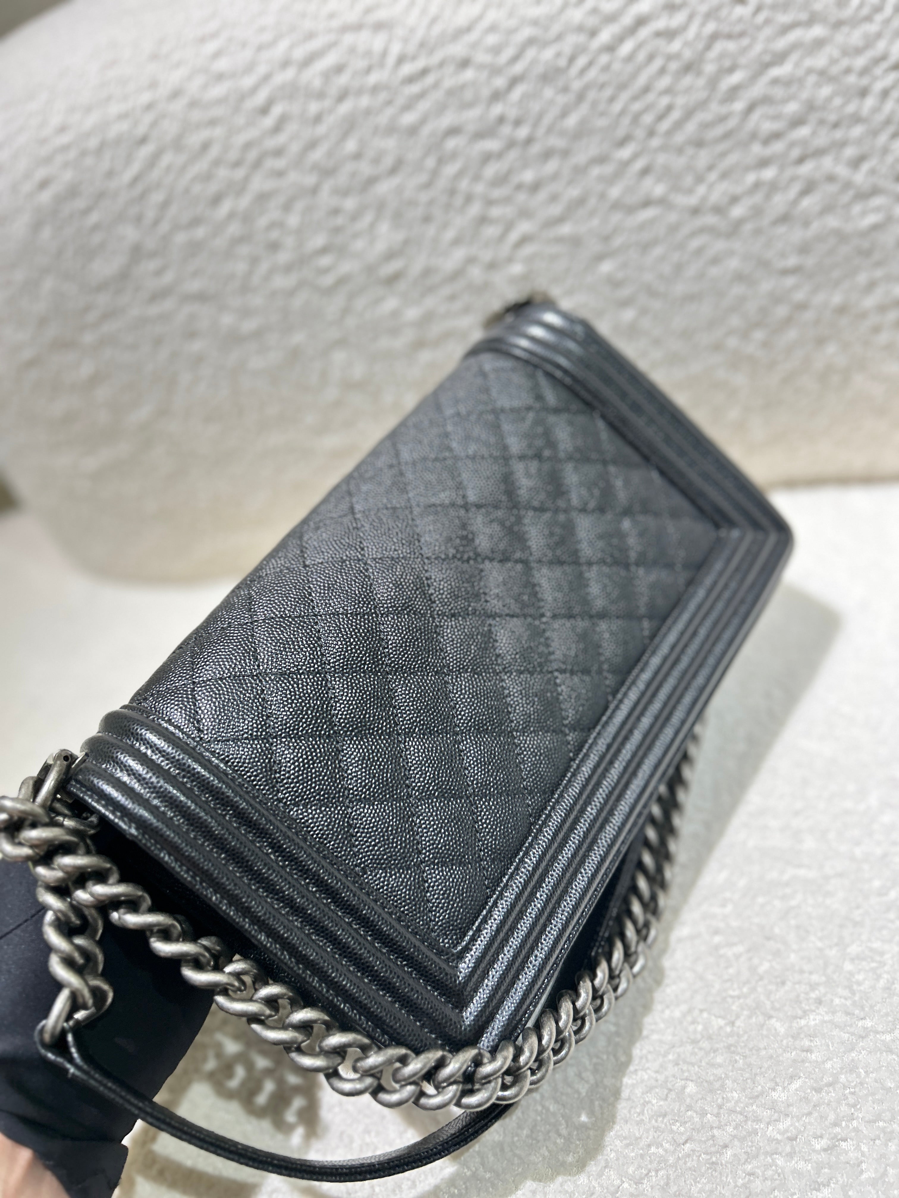 Chanel Boy Medium - Caviar 28CM New Medium Quilted Black Gold Hardware Series 19