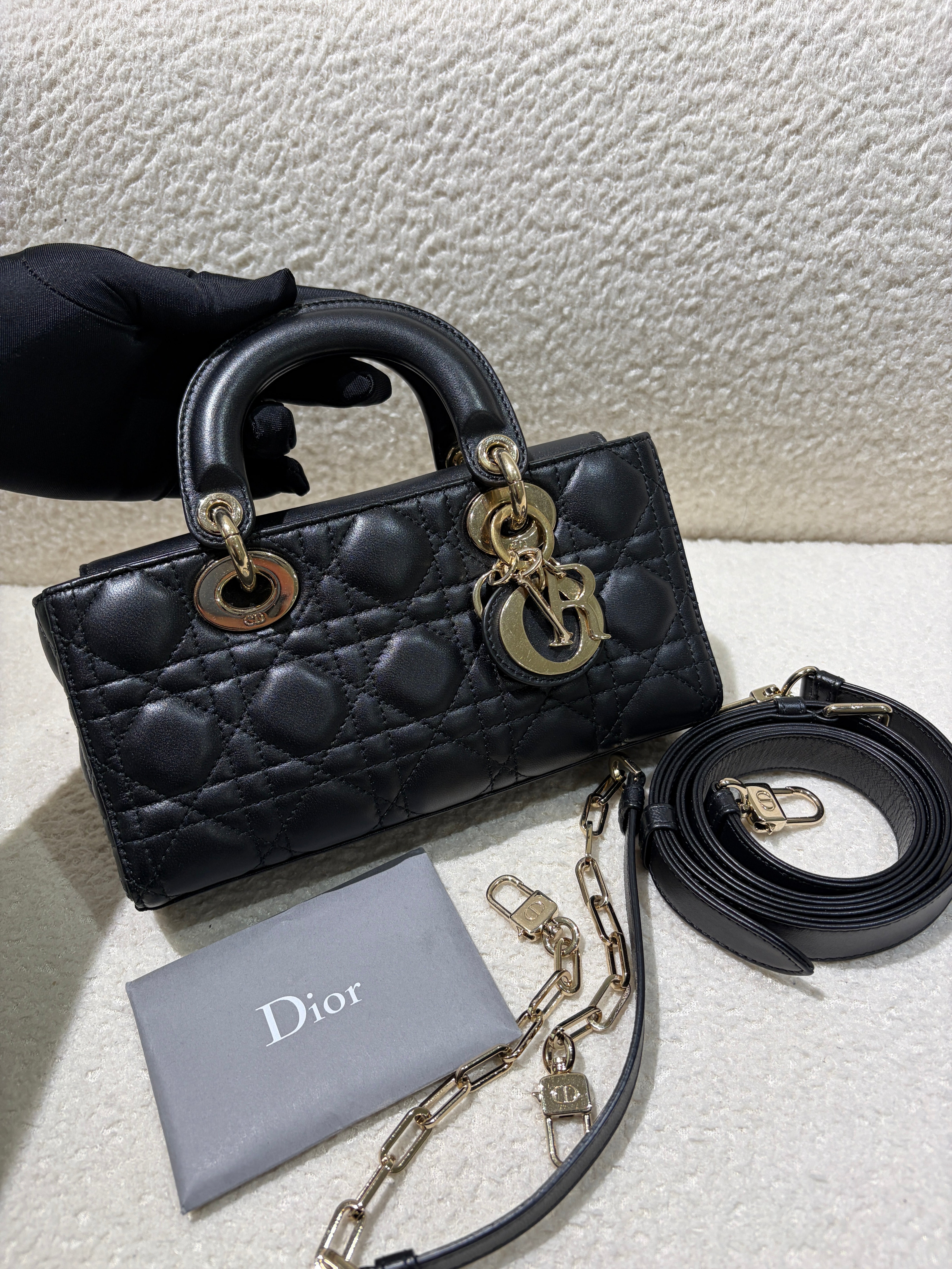 Dior D-Joy Medium - Cannage Lambskin Black Gold Hardware
