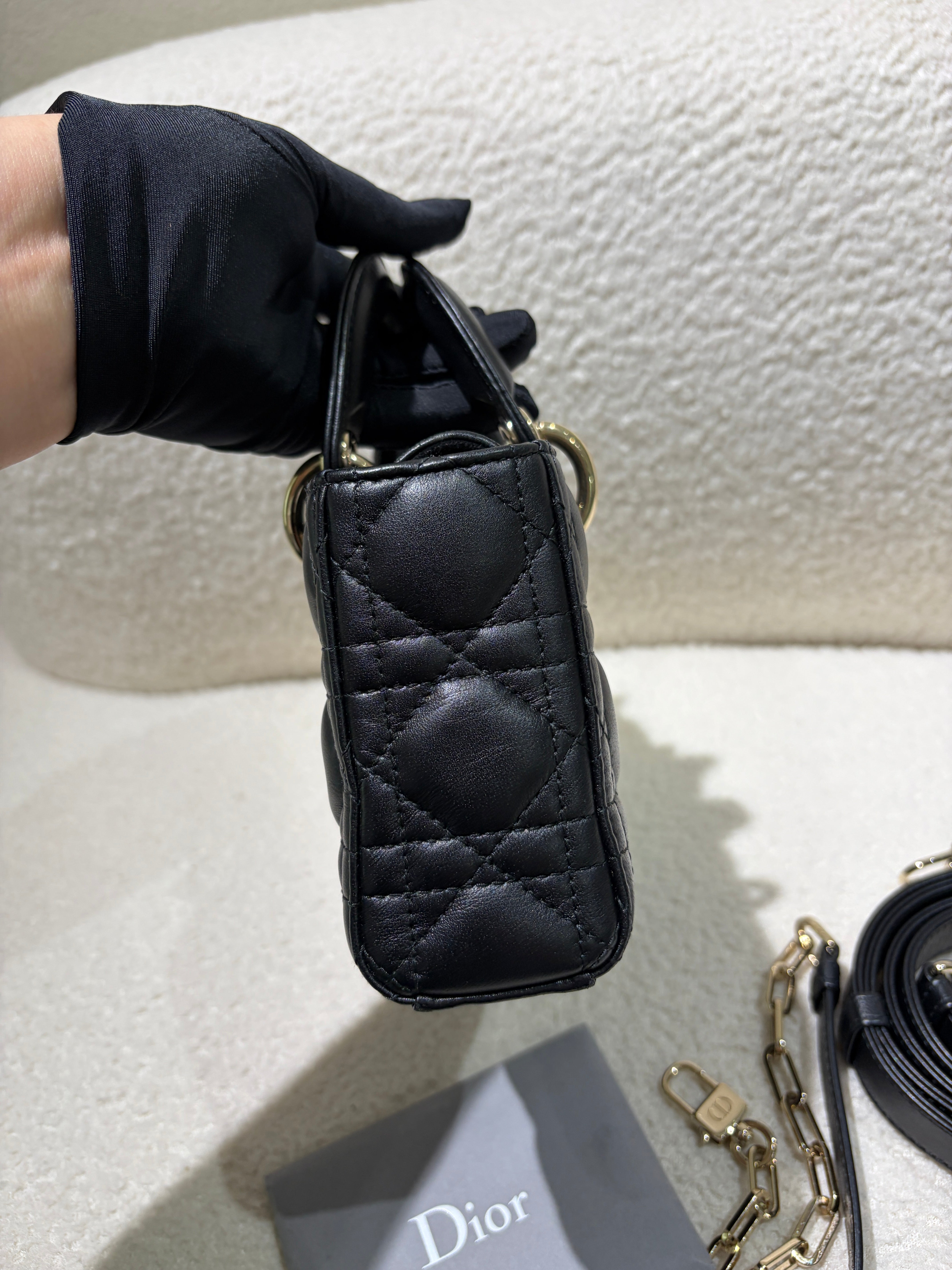 Dior D-Joy Medium - Cannage Lambskin Black Gold Hardware
