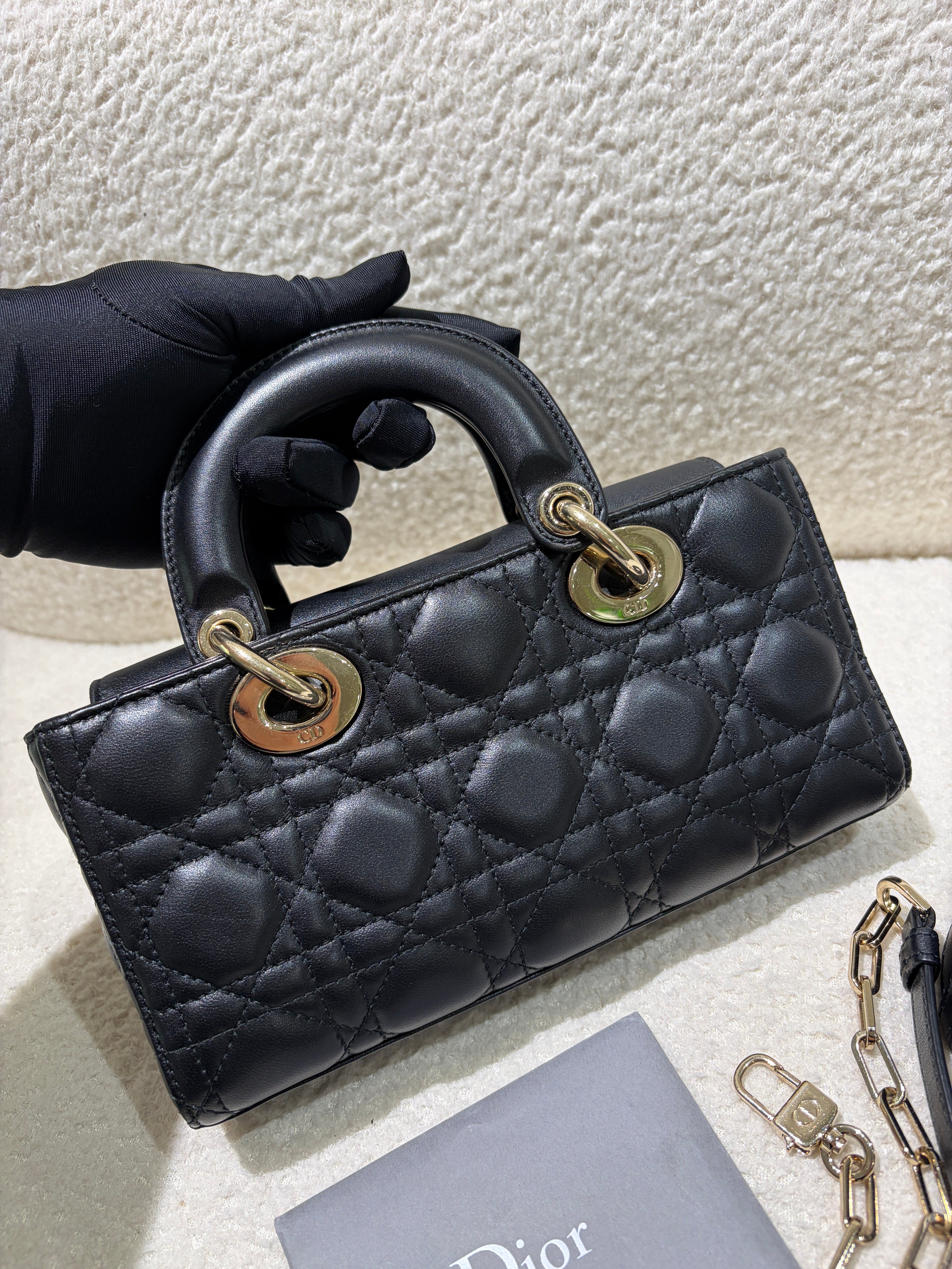 Dior D-Joy Medium - Cannage Lambskin Black Gold Hardware