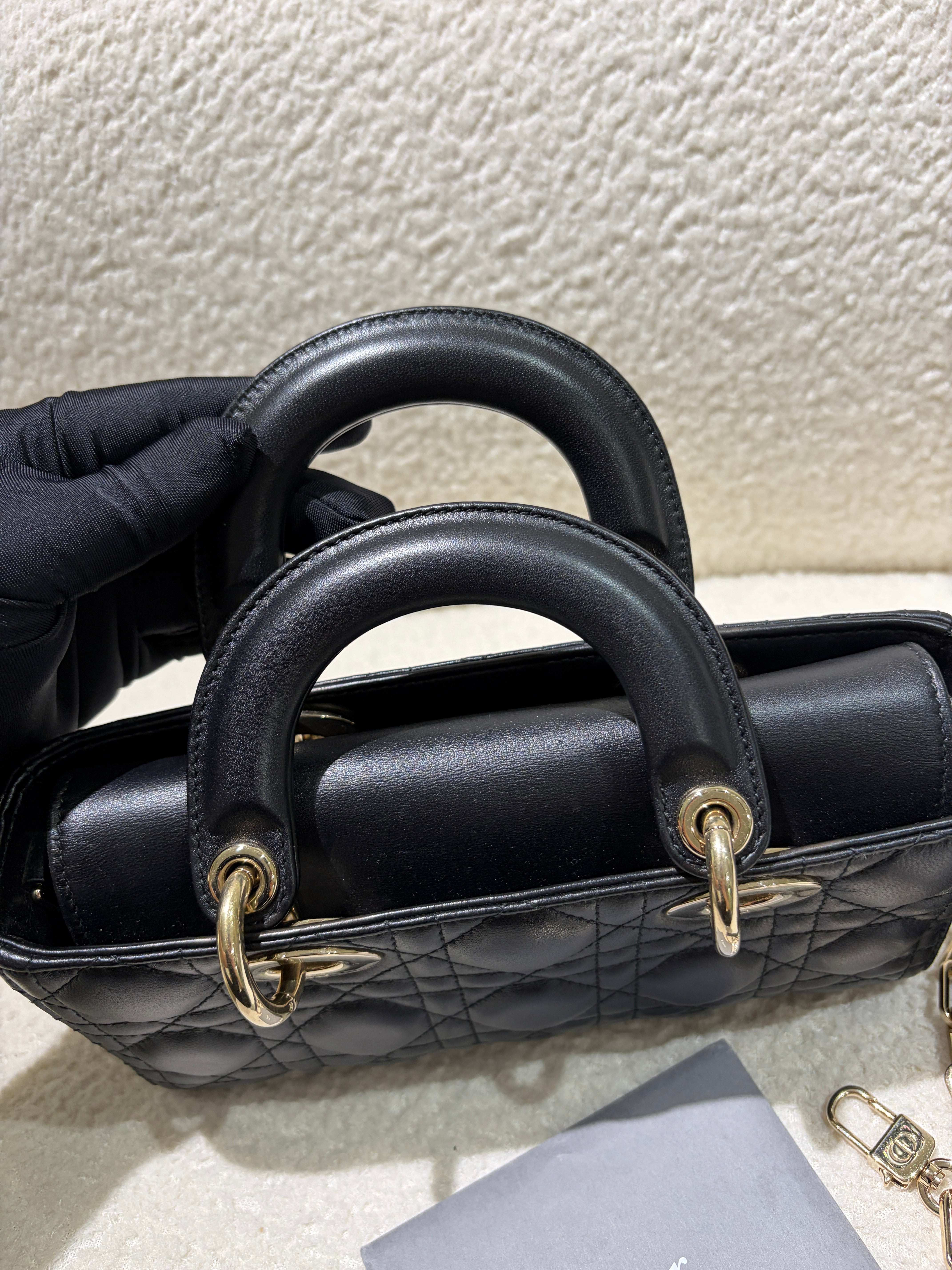 Dior D-Joy Medium - Cannage Lambskin Black Gold Hardware