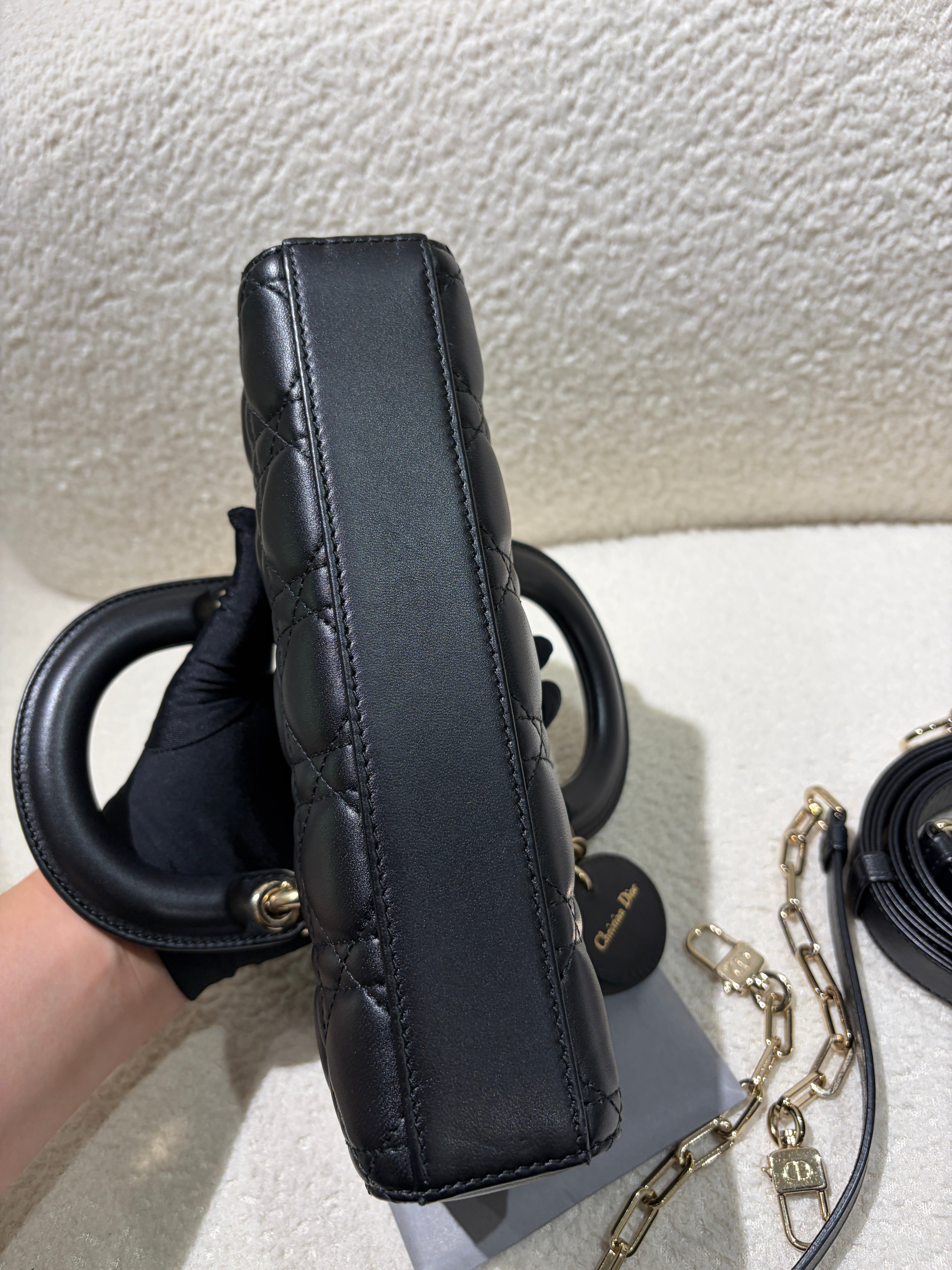 Dior D-Joy Medium - Cannage Lambskin Black Gold Hardware
