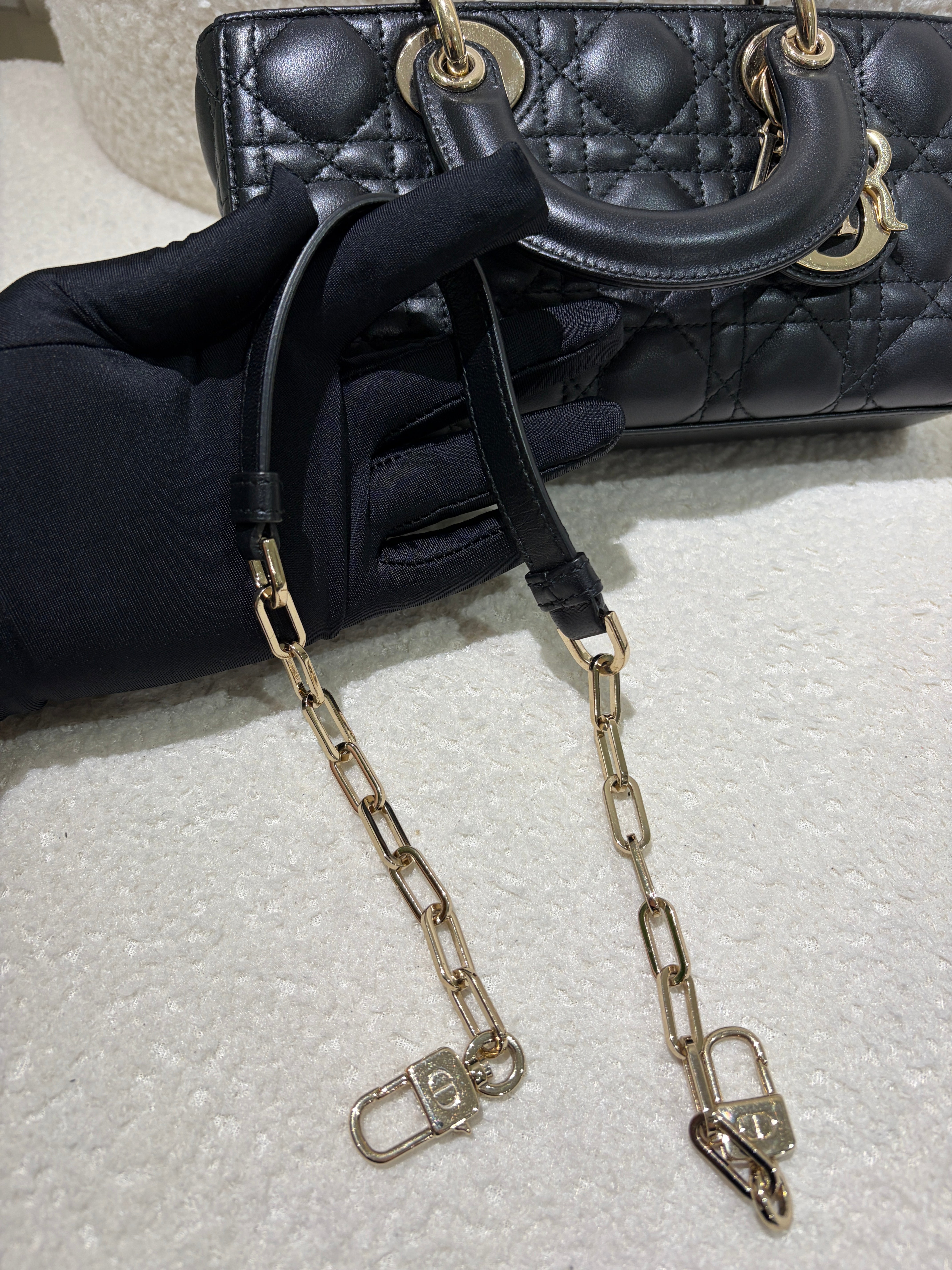 Dior D-Joy Medium - Cannage Lambskin Black Gold Hardware