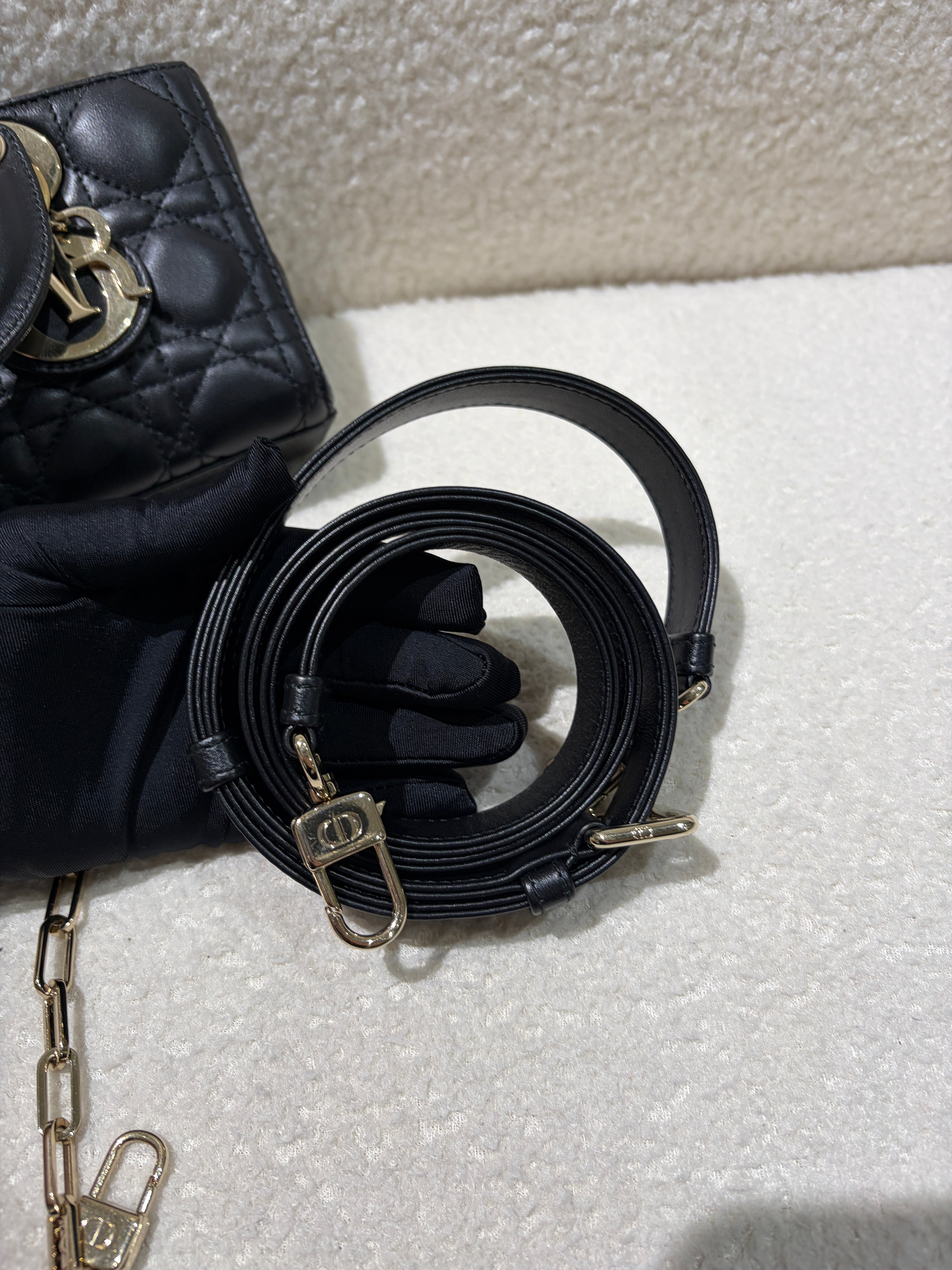 Dior D-Joy Medium - Cannage Lambskin Black Gold Hardware