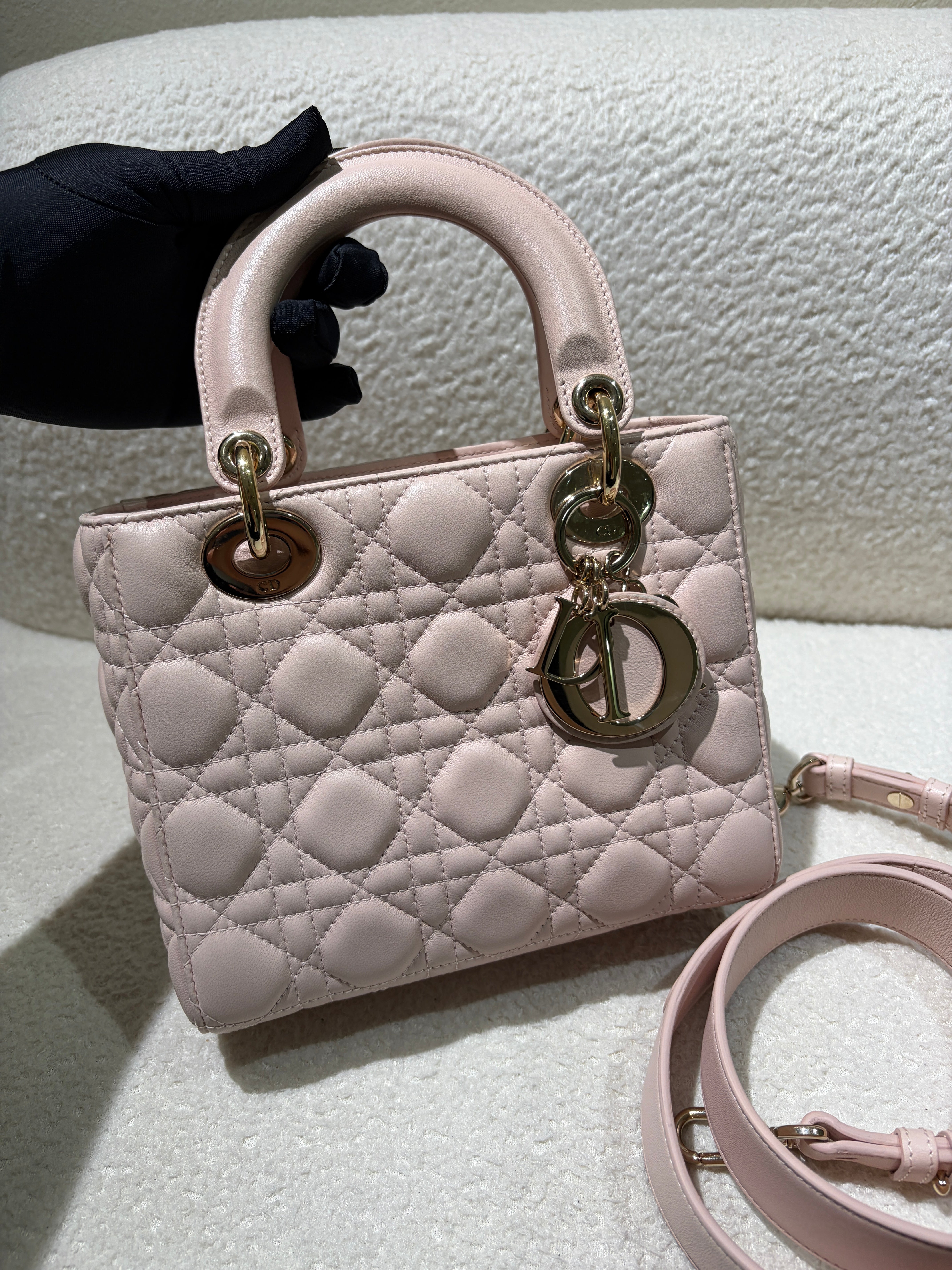 Dior Lady Small Flap - Cannage Lambskin Light Sakura Pink Gold Hardware