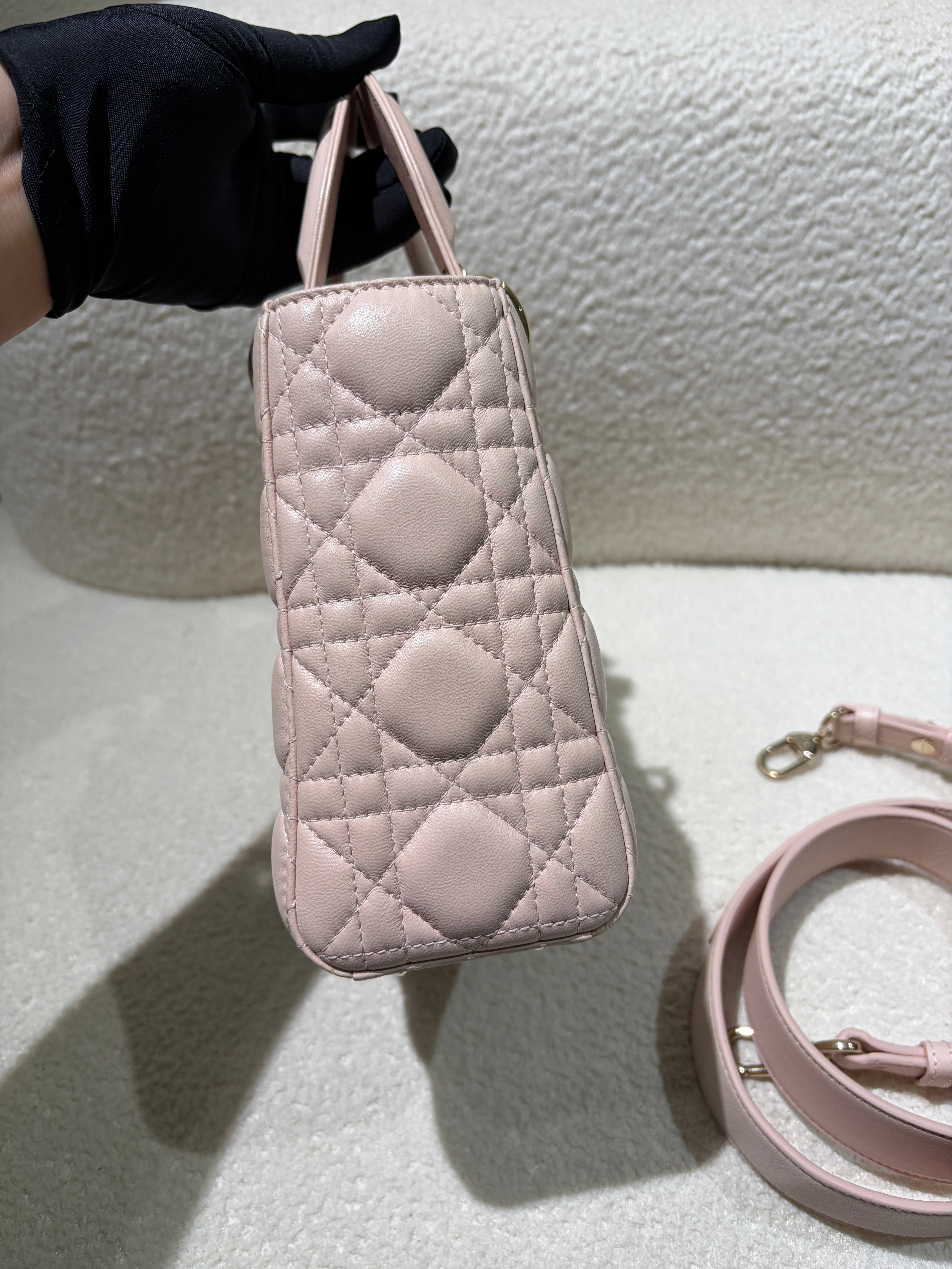 Dior Lady Small Flap - Cannage Lambskin Light Sakura Pink Gold Hardware