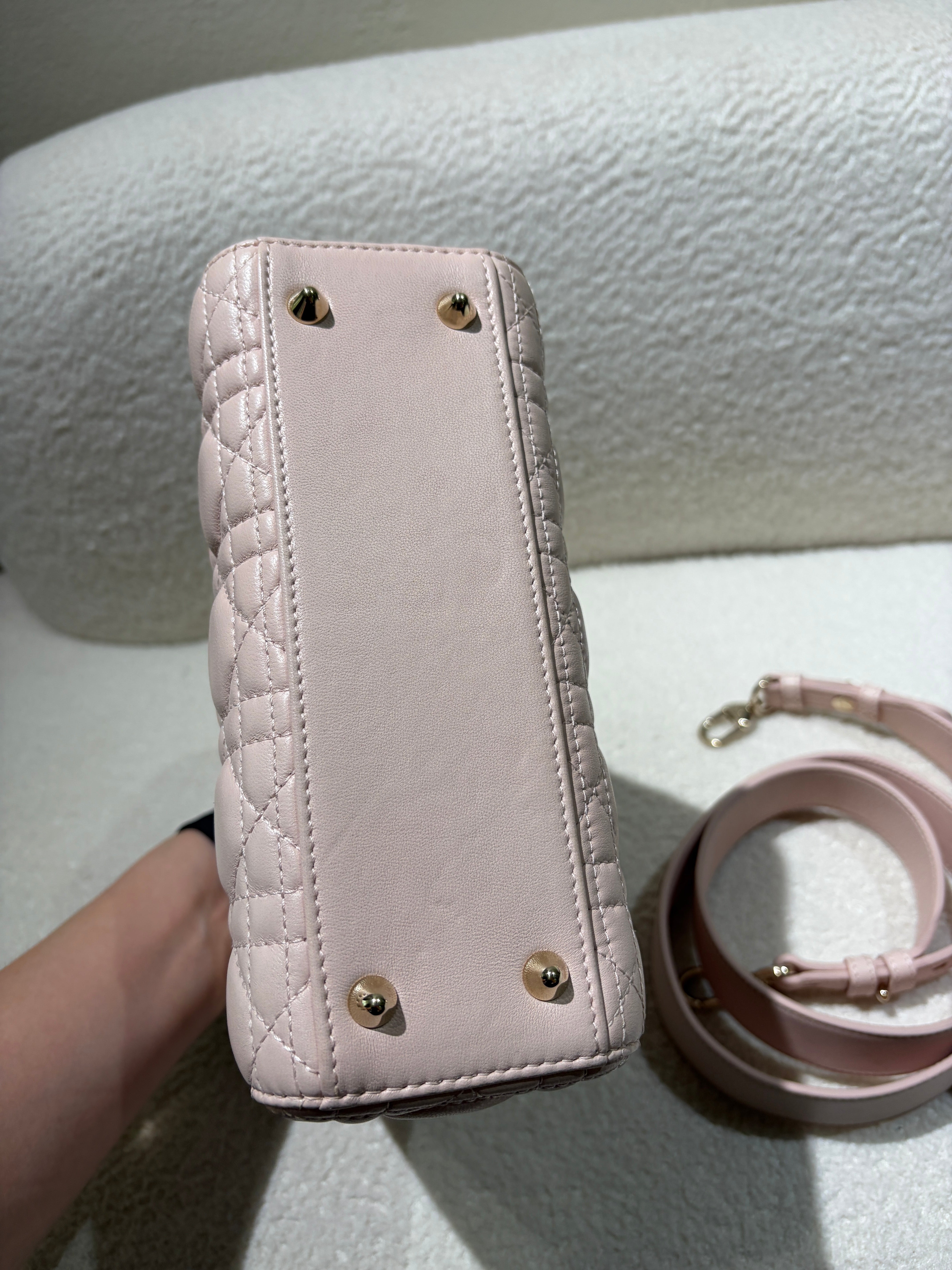 Dior Lady Small Flap - Cannage Lambskin Light Sakura Pink Gold Hardware