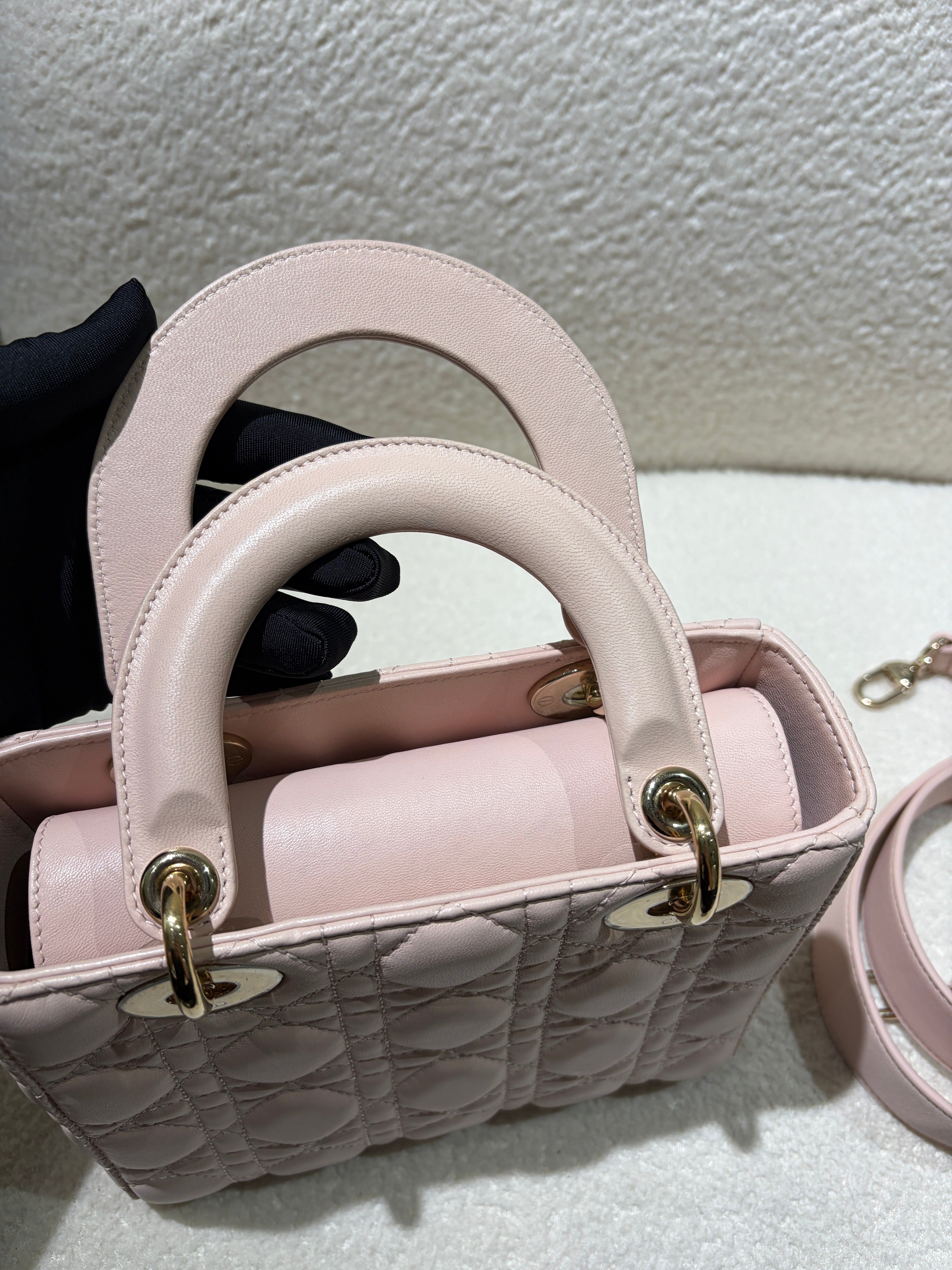Dior Lady Small Flap - Cannage Lambskin Light Sakura Pink Gold Hardware