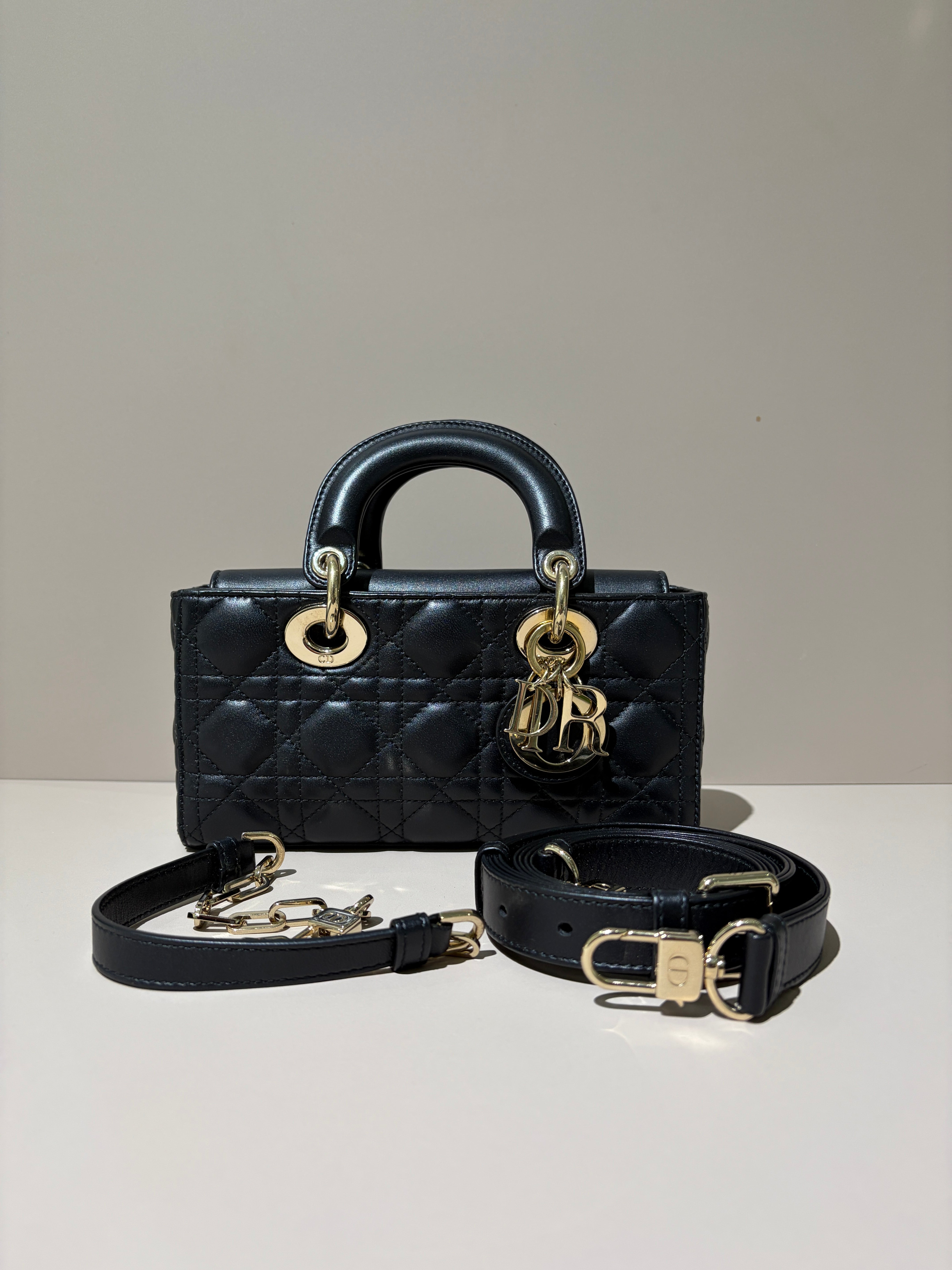 Dior D-Joy Medium - Cannage Lambskin Black Gold Hardware