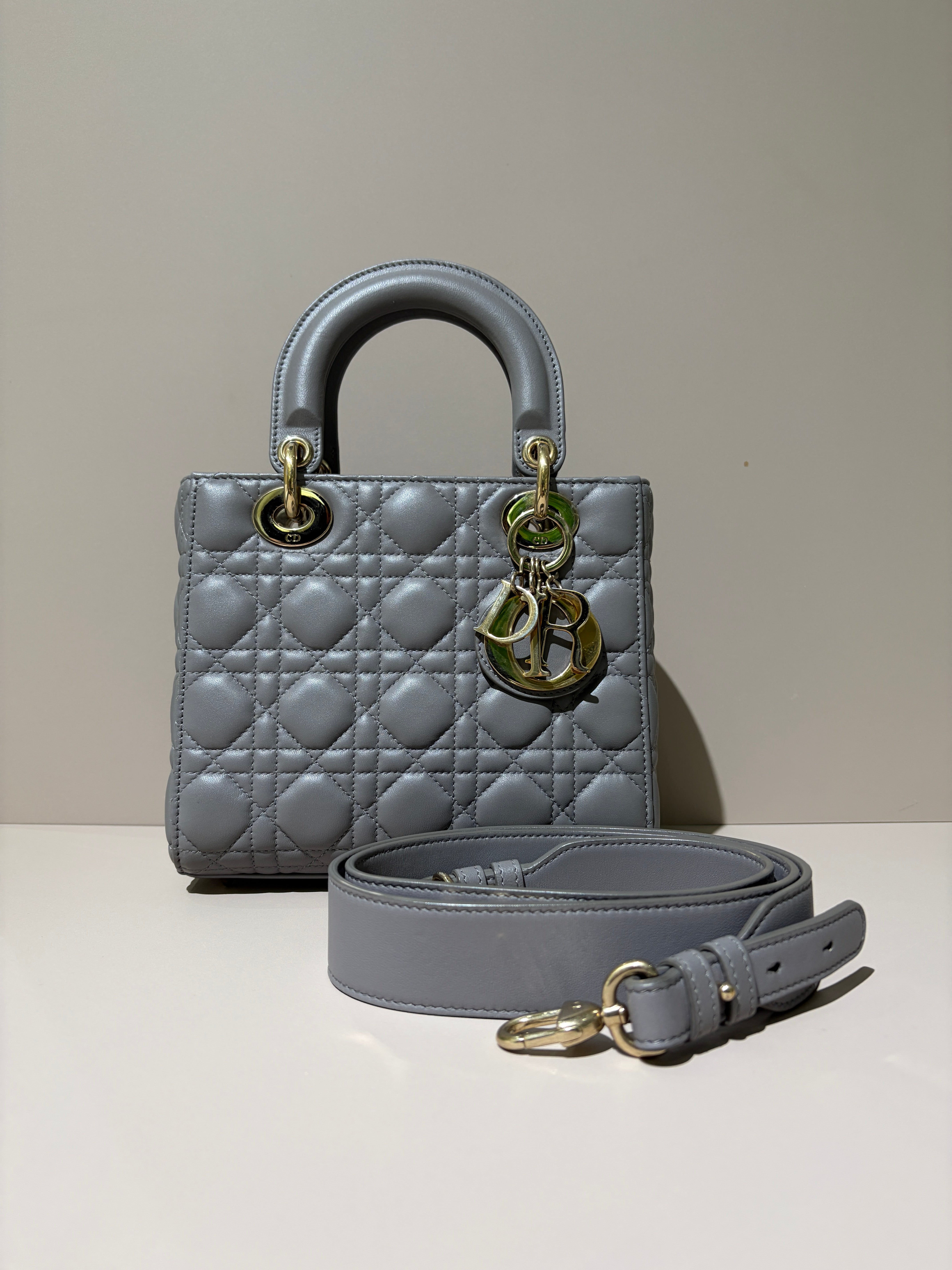 Dior Lady Medium Flap - Cannage Metallic Gold Gold Hardware